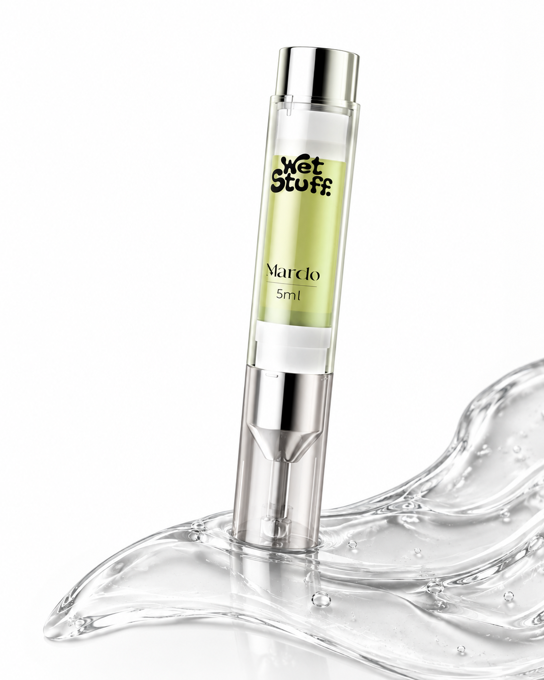 Visual presentation of Mardo 5ml pleasure liquid with clear gel